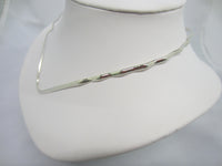 Solid 925 Sterling Silver Choker Collar Wire Necklace V Shape Wave Style