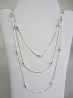 60" Solid 925 Sterling Silver wire looped Bead Chain Necklace Stamped 925.  Can be Multi-Strand Necklace