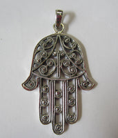 43mm Solid Sterling Silver Handmade Hand of God Hamsa Pendant US SELLER