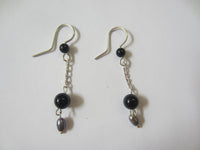 1pair Sterling Silver Natural Black Onyx and Pearls Dangling Earrings Jewelry Earring