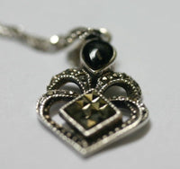 Swiss Marcasite Black Onyx in Solid 925 Sterling Silver Pendant FREE Sterling Silver Chain US SELLER