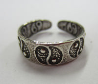 Sterling Silver Adjustable Toe Ring Ying Yang Symbol Solid 925 Oxidized Jewelry US Seller