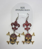 Solid 925 Sterling Silver and Vermeil Skull Dangling Earrings Big Fancy Jewelry  US Seller