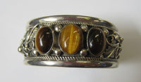 29.8mm Solid Sterling Silver Handmade Tiger Eye Cabochons Cuff Bracelet