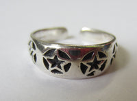 Solid 925 Sterling Silver Adjustable Toe Ring Star Design Oxidized Jewelry