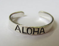 3.4mm Sterling Silver Adjustable Toe Ring ALOHA Design Oxidized Jewelry