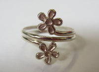 Solid 925 Sterling Silver Adjustable Toe Ring Double Ring Flower Design Jewelry