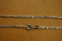 2.1mm Solid Sterling Silver Italian Made 3+1 Figaro Chain Necklace Made in Italy 24" Stamped 925