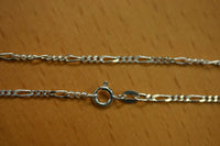 2.1mm Solid Sterling Silver Italian Made 3+1 Figaro Chain Necklace Made in Italy 20" Stamped 925