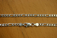 22"  3.9mm Solid Sterling Silver Italian Made 3+1 Figaro Chain Necklace Made in Italy Stamped 925